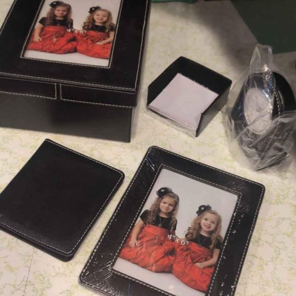 Brand New Faux Black Leather Desk Set